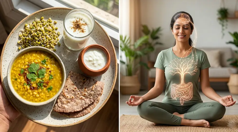 the image shows how good food and gut keeps the brain in a healthy state.